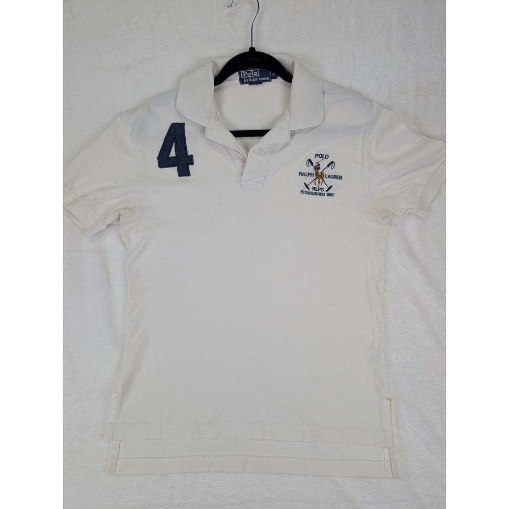 Vintage Polo Ralph Lauren Polo Shirt Men Small White RLPC Crest Number 4 READ